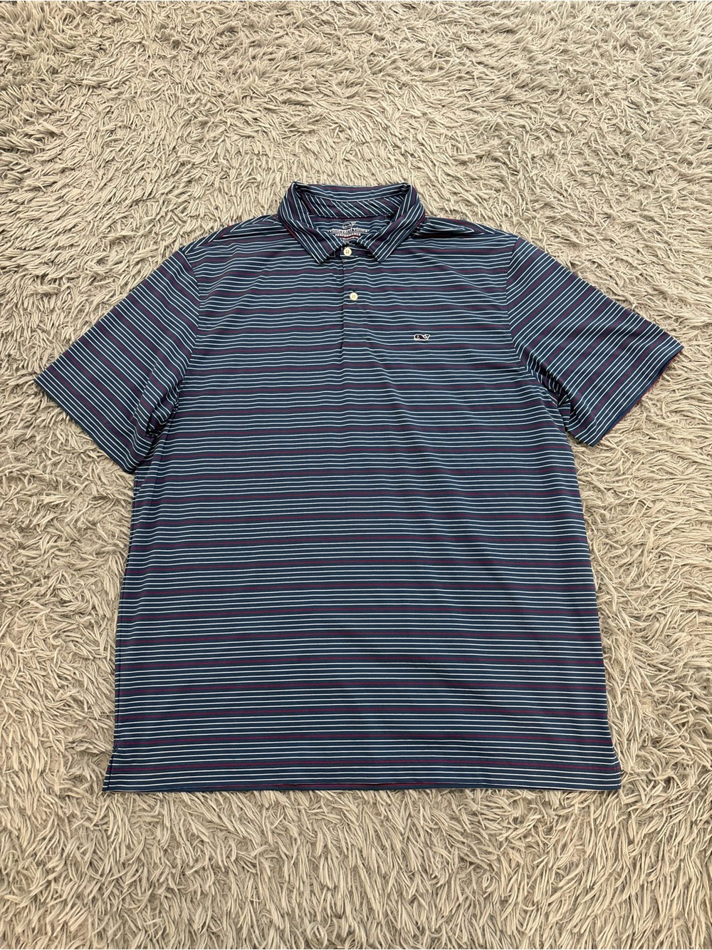 Vineyard Vines Polo Shirt Men’s XL Blue Stretch Striped Performance Golf Preppy